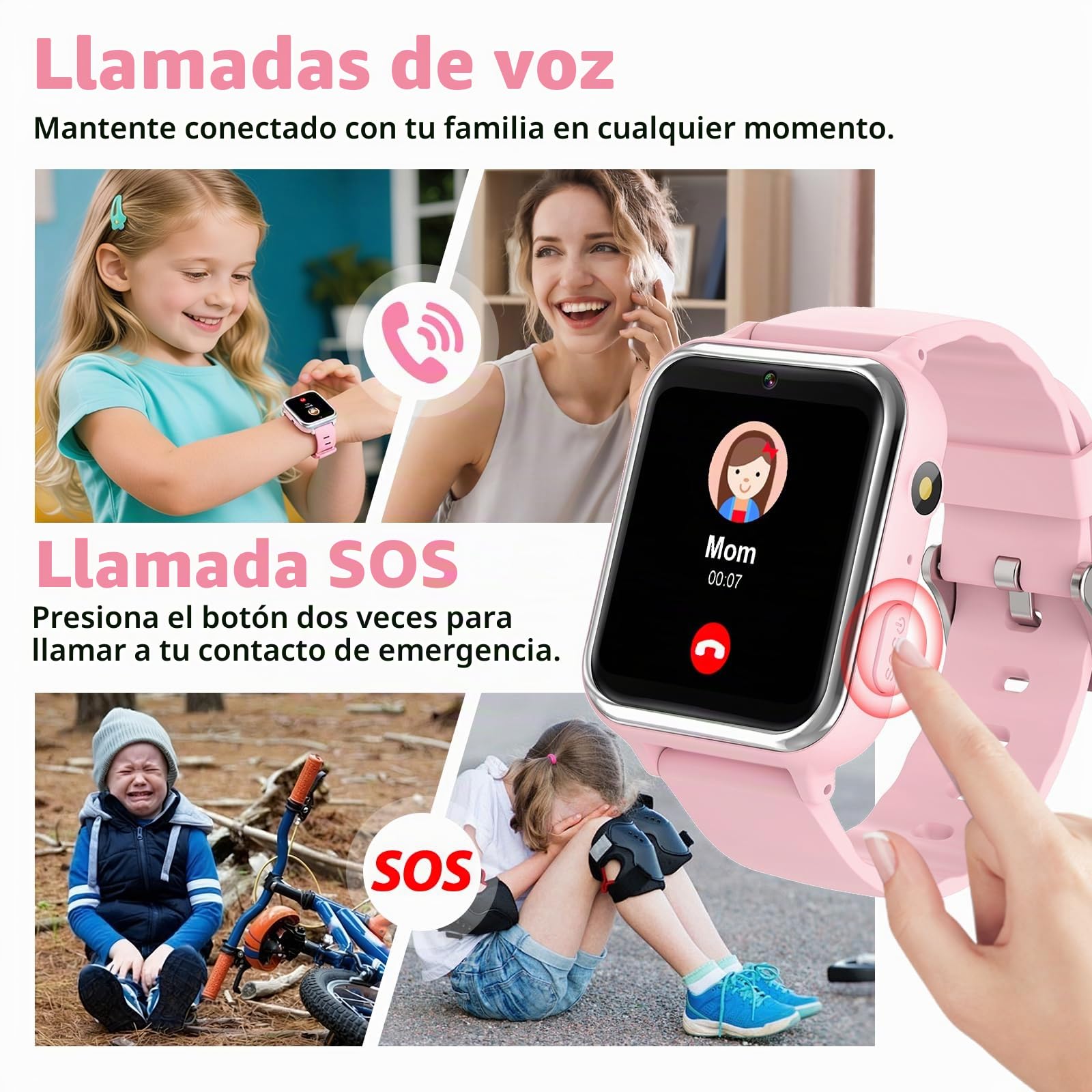 PTHTECHUS Smartwatch Niños, Reloj Inteligente niño con 13 Juego, podómetro, Cámara, Grabación de vídeo, Música, SOS, Linterna, Despertador, Reloj Teléfono para Niños y Niñas 4-12 Años (Rosa)