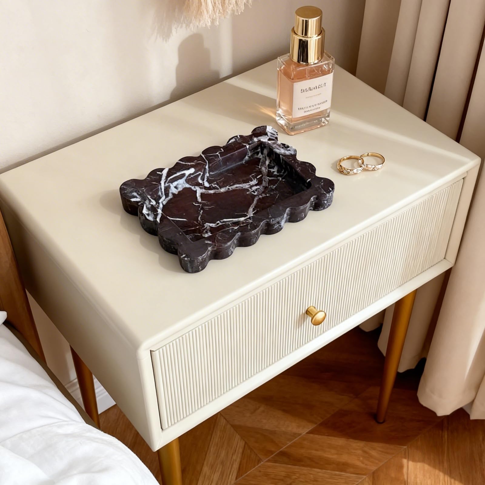 Bandeja de mármol natural Samll de 6.3 x 4.7 pulgadas, bandeja rectangular festoneada para decoración del hogar de mujeres (Rosa Levanto)