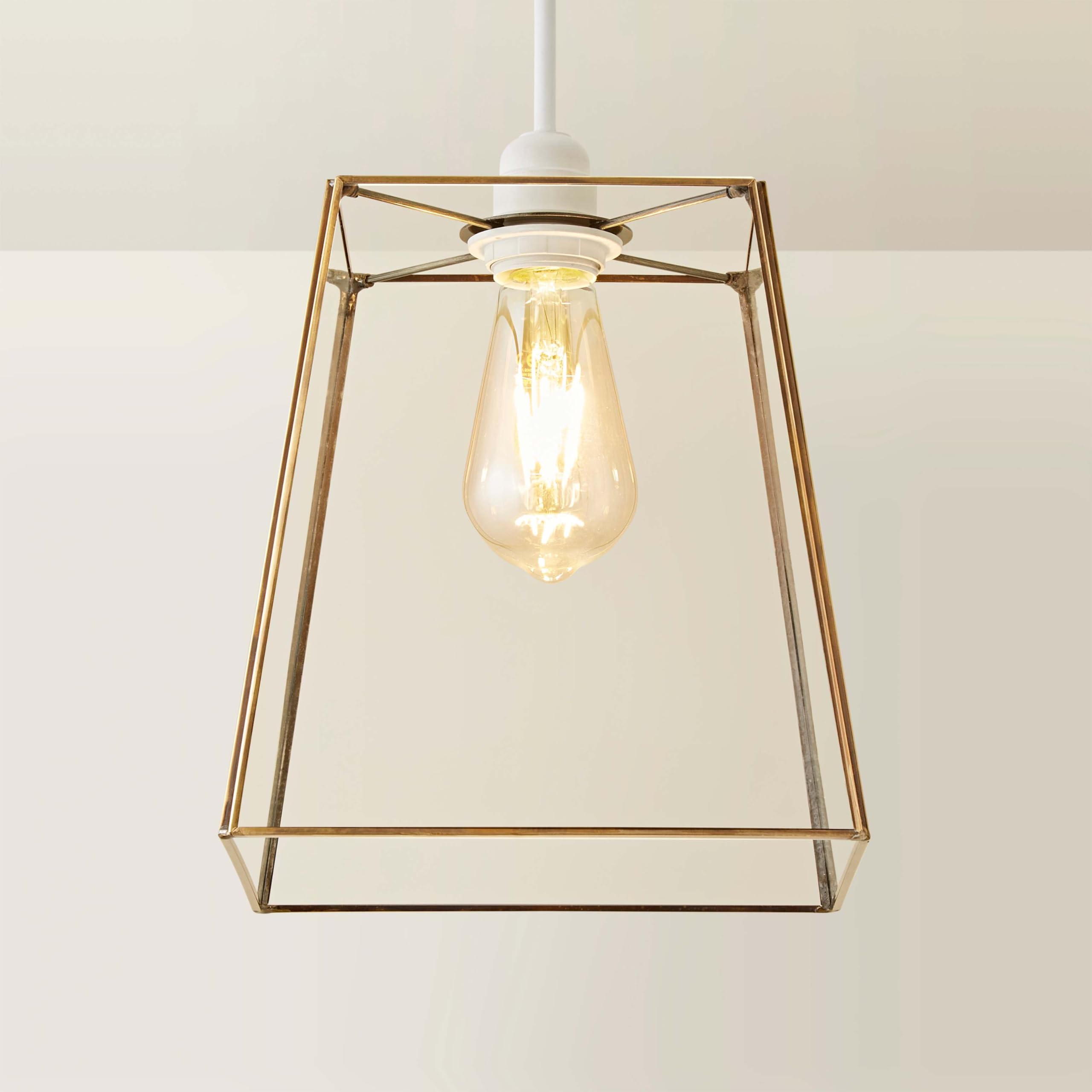 ValueLights | Gold Metal and Clear Glass Lantern Easy Fit Ceiling Light Shade | Lamp Shades, Home Décor & Improvement Essential | 18cm Shade Width