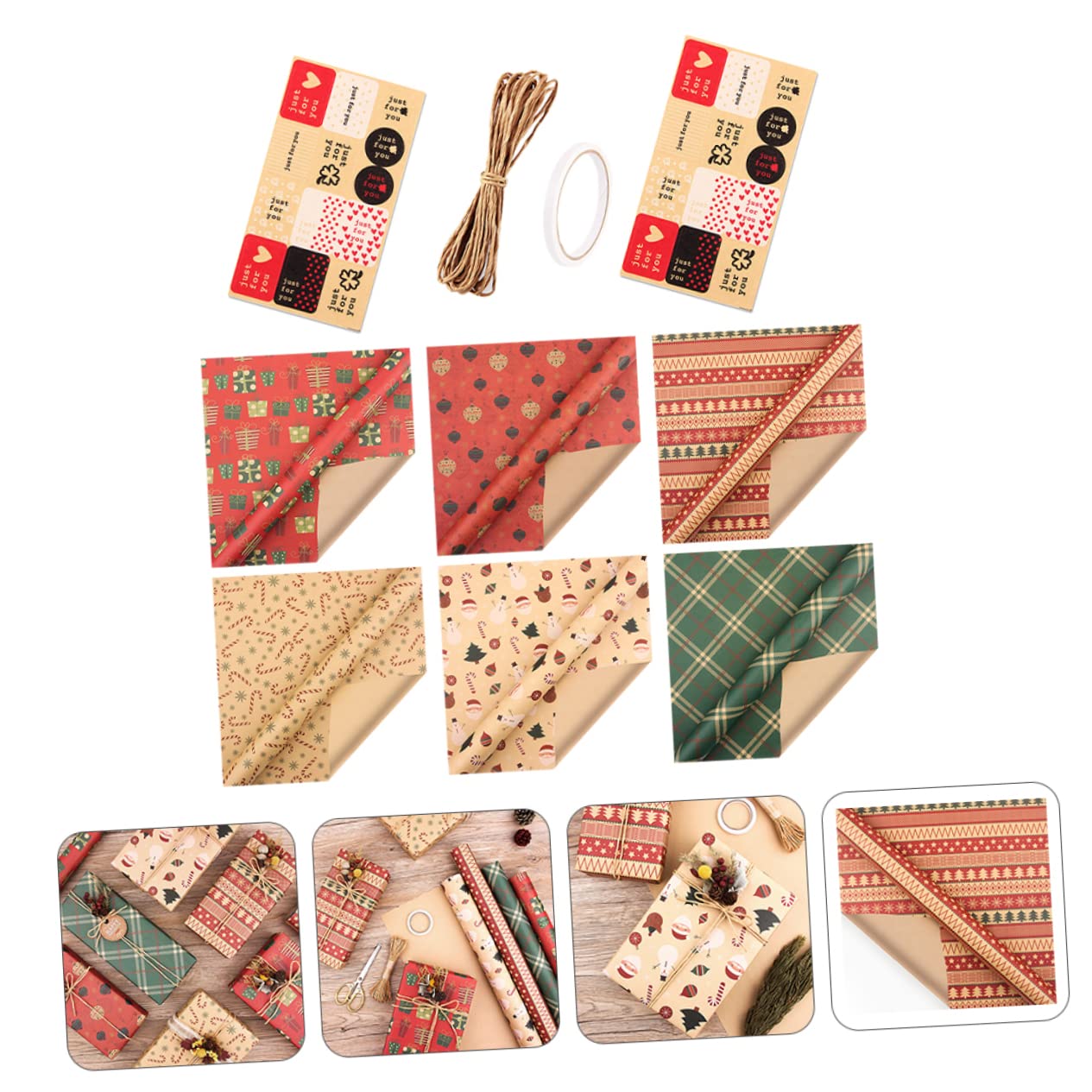 FRCOLOR Set di 3 adesivi natalizi fai da te di Natale, carta da per confezionare fiori, carta natalizia, bouquet, Natale, set di copertina