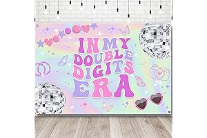 Iridescent 10th Birthday Decorations for Girl, Double Digits Banner