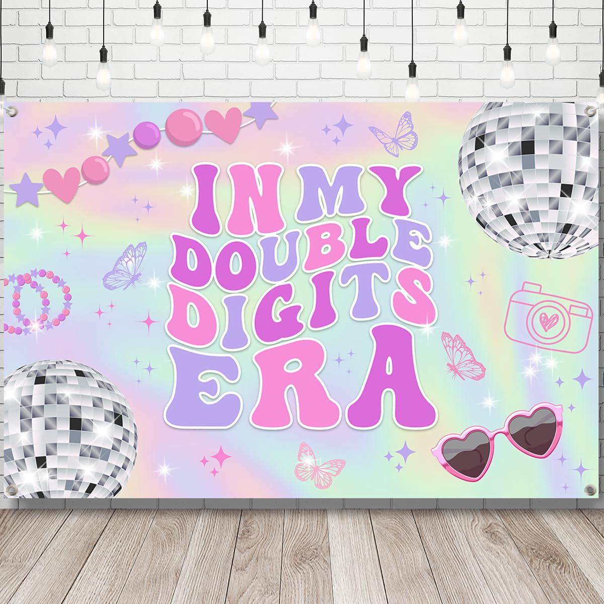 Iridescent 10th Birthday Decorations for Girl Banner, Double Digits Girl Music Superstar Banner for Outside Indoor, in My Double Digits Era Party Decor Birthday 59" X 39"