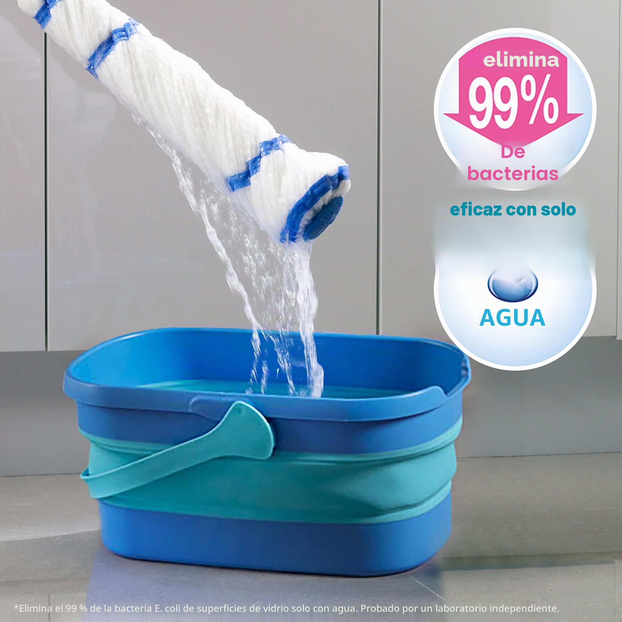 SPONTEX - Twist Mop - Balai à franges microfibre non rayant - Système d'essorage intégré - Manche télescopique ultra compact - 1 Balai
