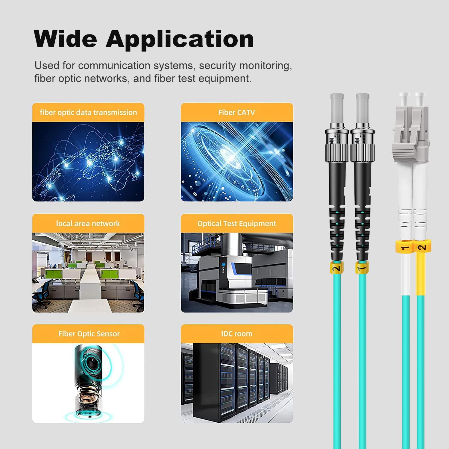 FiberPrime- OM3 LC to ST Fiber Patch Cable, Duplex Multimode, MM Fiber Optic Patch Cable, 10G/40G, 50/125um, LSZH, 10m/33ft,5Pack