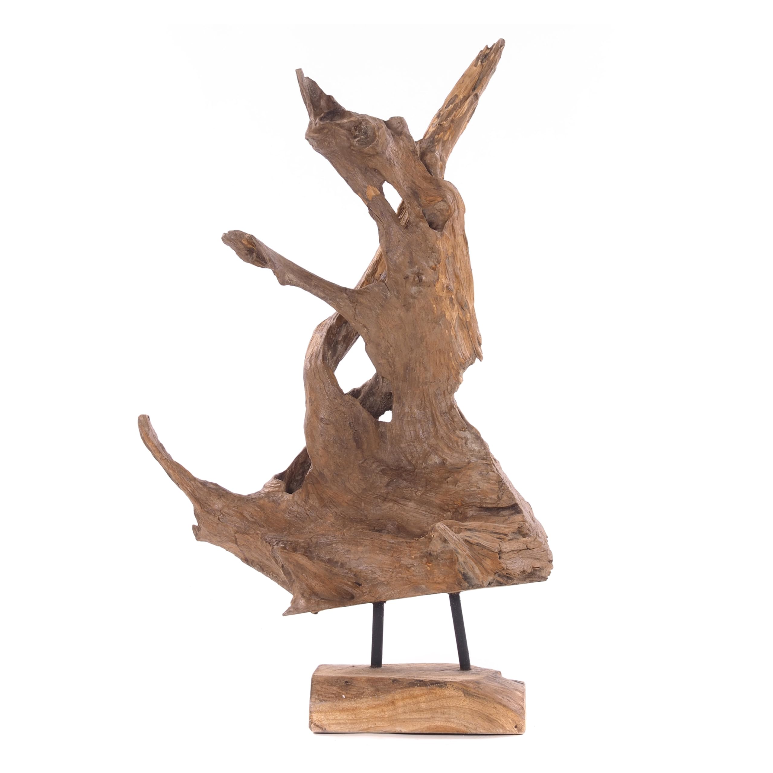 DESIGN DELIGHTS WURZELHOLZ TREIBHOLZ SKULPTUR Roots 40" | Natur, Teakholz, rustikal, Höhe 32x40 cm | Dekofigur, Holzfigur, Unikat Figur aus Teak mit massivem Sockel
