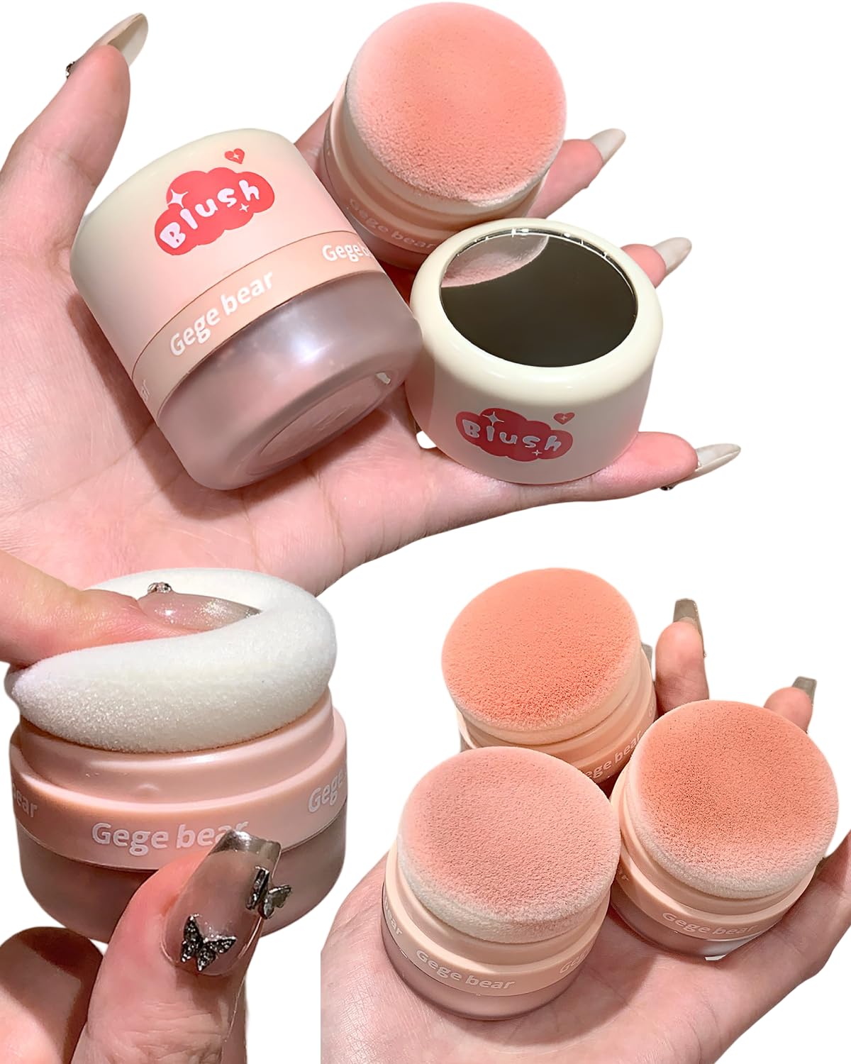 Gege Bear Puff Powder Blush | Lightweight Cloud Touch Formula for Natural Cheek Glow | Built-In Plush Puff Applicator | Flawless Diffused Cheek Tint | Cute Gradient Packaging Inspired by Dreamy Kawaii Aesthetic (02# First Tea Powder, 6g)-image-20
