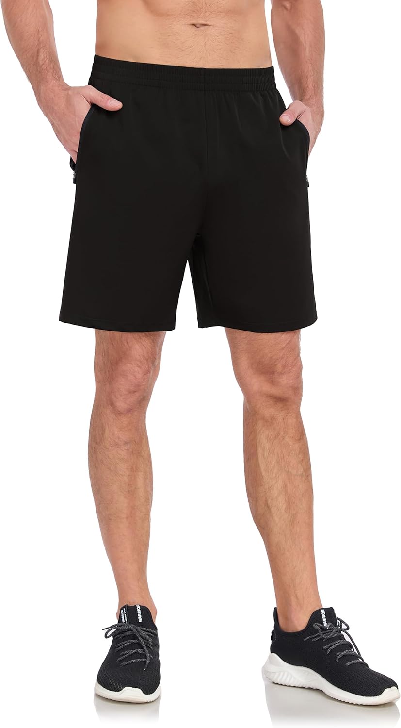 HISKYWIN Men's Athletic Running Shorts Lightweight Quick Dry Workout Jogging Shorts with Zip Pockets Active Gym Sports Hiking - Image 2