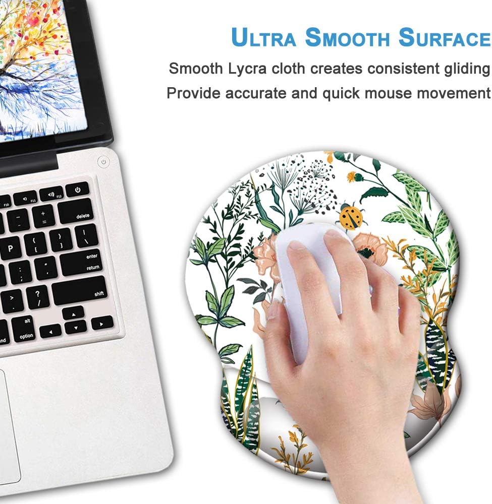 BOSOBO Ergonomic Mouse Pad with Gel Wrist Rest Support, Art Design Floral Wrist Rest Mousepad Non-Slip Pain Relief Colorful Flowers Mouse Mat for Office Home Computer Laptops Working Gaming Women Men