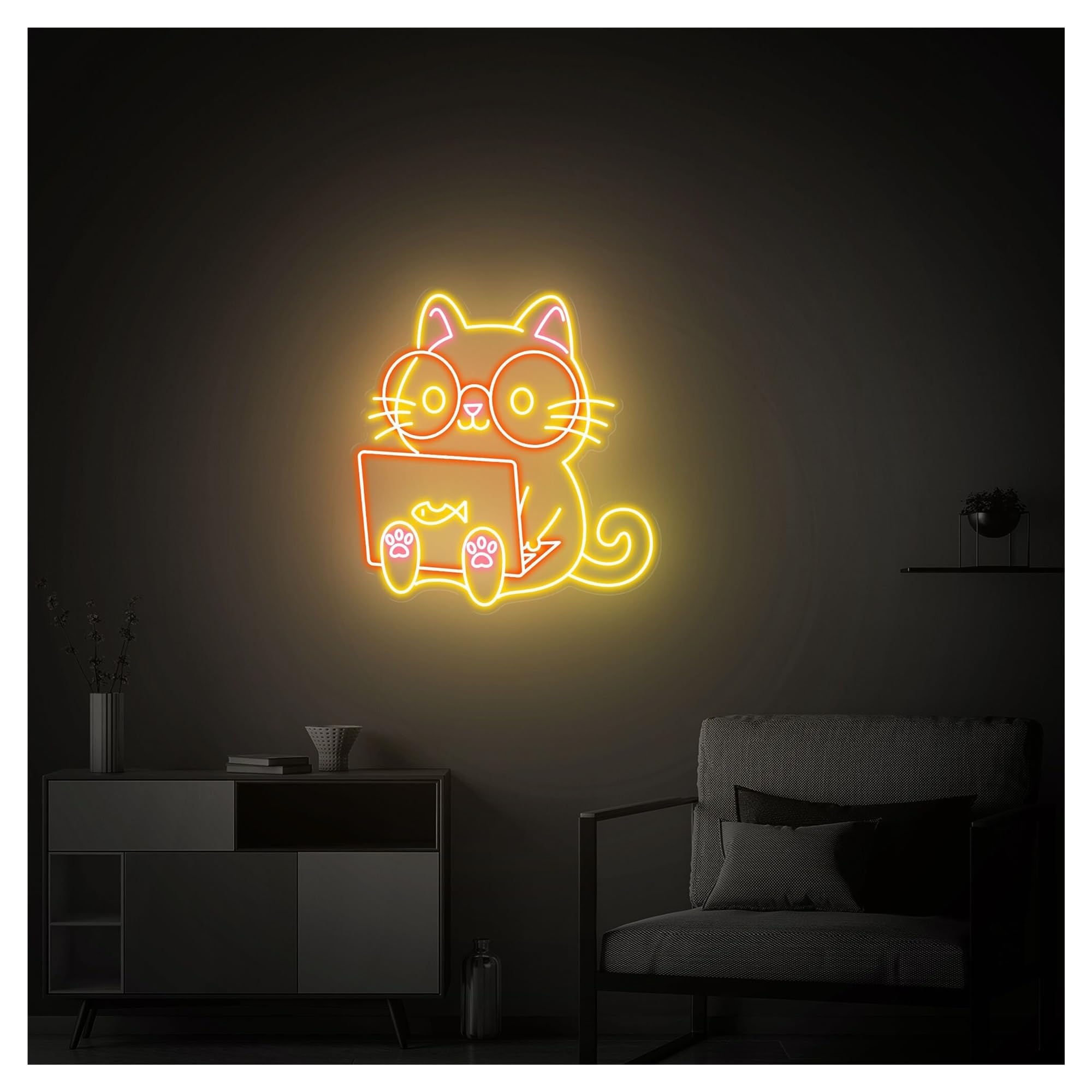 SHOUXI Sign Lamp Working Cat Neon Sign, Cute Animal Suitable for Home Decor with Brightness Adjustable 55cm