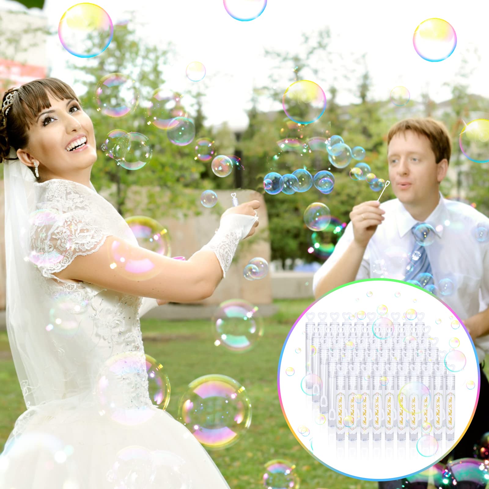FORMIZON Bolle di Sapone per Matrimonio, 50Pcs Giocattoli Bambini Bolle, Wedding Bubbles con Manico a Cuore, Bomboniere Matrimonio per Matrimoni, feste di compleanno, San Valentino (Etichetta)