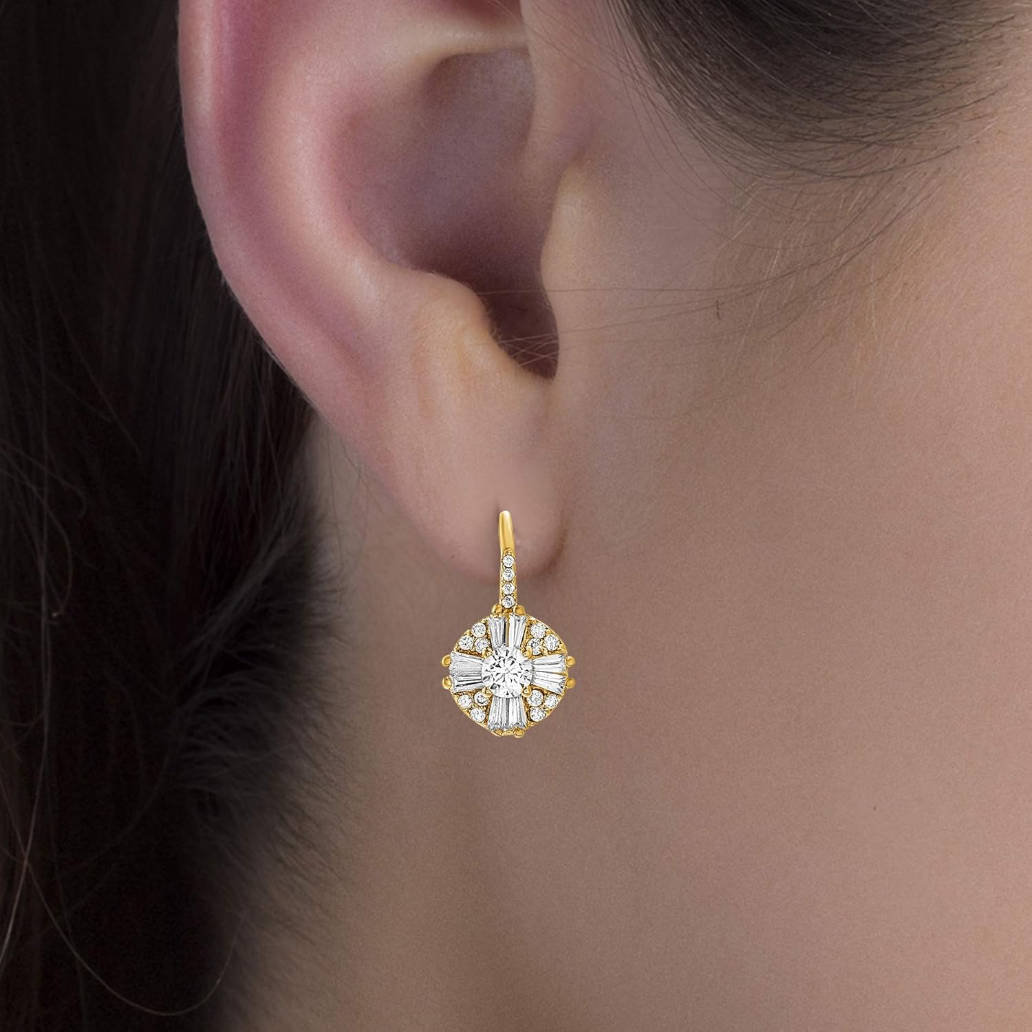 Women's Earrings - 925 Sterling Silver Brilliant Crystal Cluster Drop Dangle Earrings - Image 2