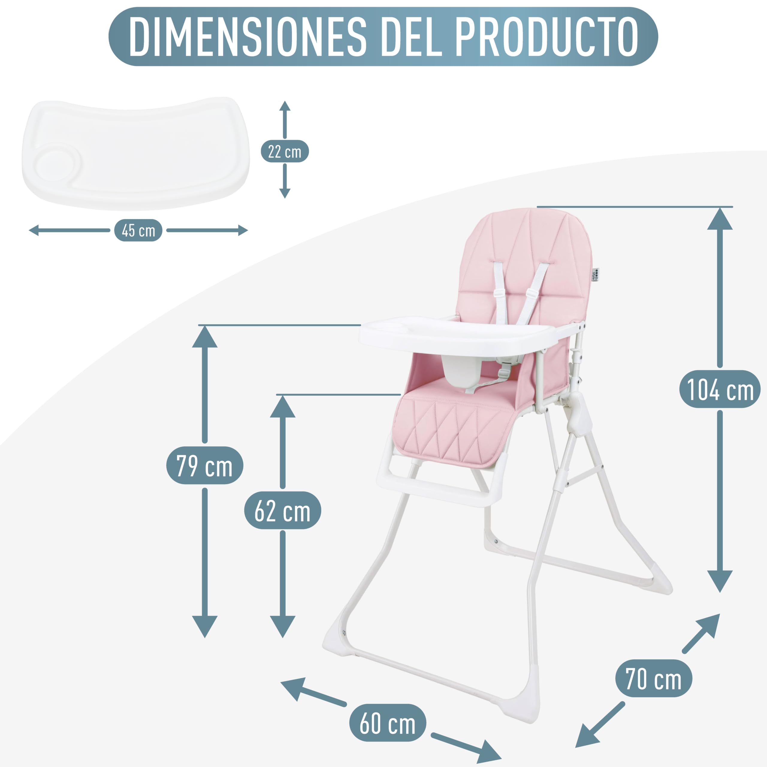 IB STYLE Trona Bebé Leno - Silla de Comer Plegable y Ahorra Espacio, Evolutiva con Bandeja y Reposapiés, Arnés de 5 Puntos, Asiento Acolchado, Fácil de Limpiar, de 6 Meses a 3 Años (15 kg), Rosa