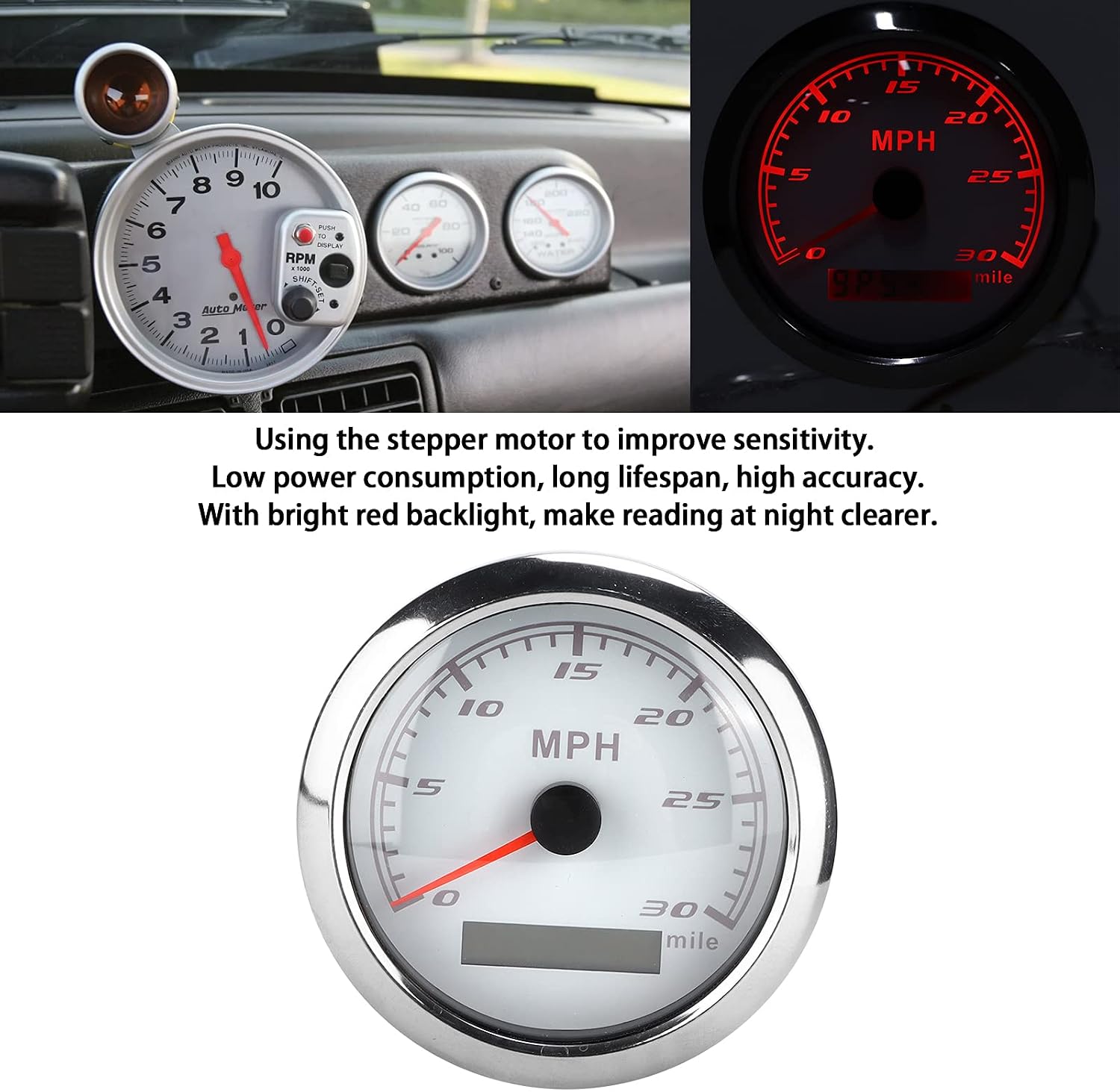GPS Speed Gauge, Universal High Sensitivity Dust Proof 30MPH Speedometer for Marine Boat Car Truck(White)