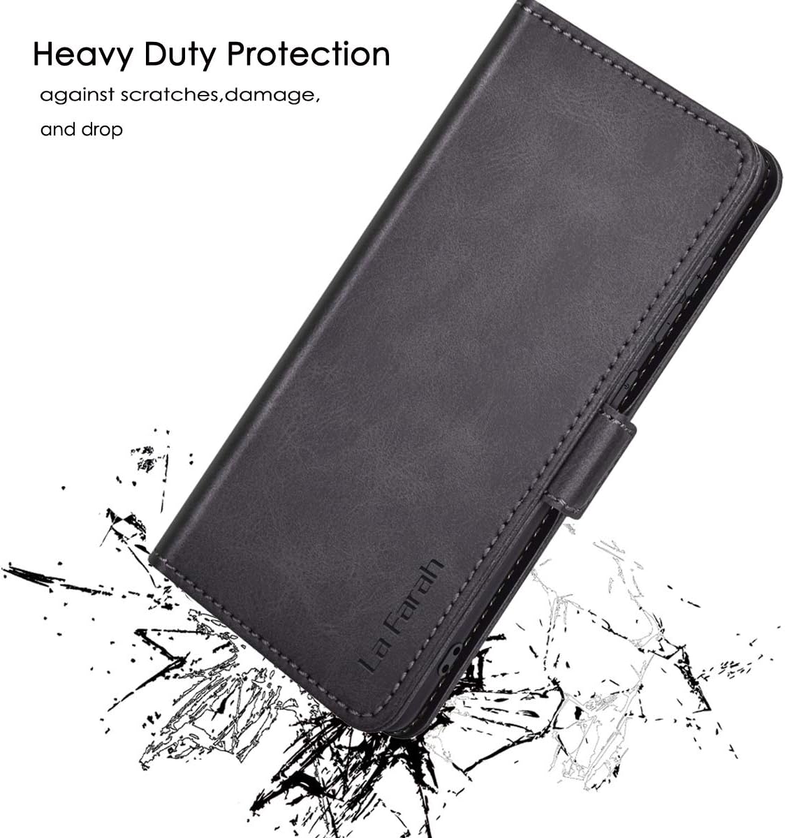 La Farah Case for Samsung Galaxy A71 5G, Leather Wallet Case Protective Flip Cover with Card Holders and Kickstand for Samsung Galaxy A71 5G (Samsung-A716)- Space Black