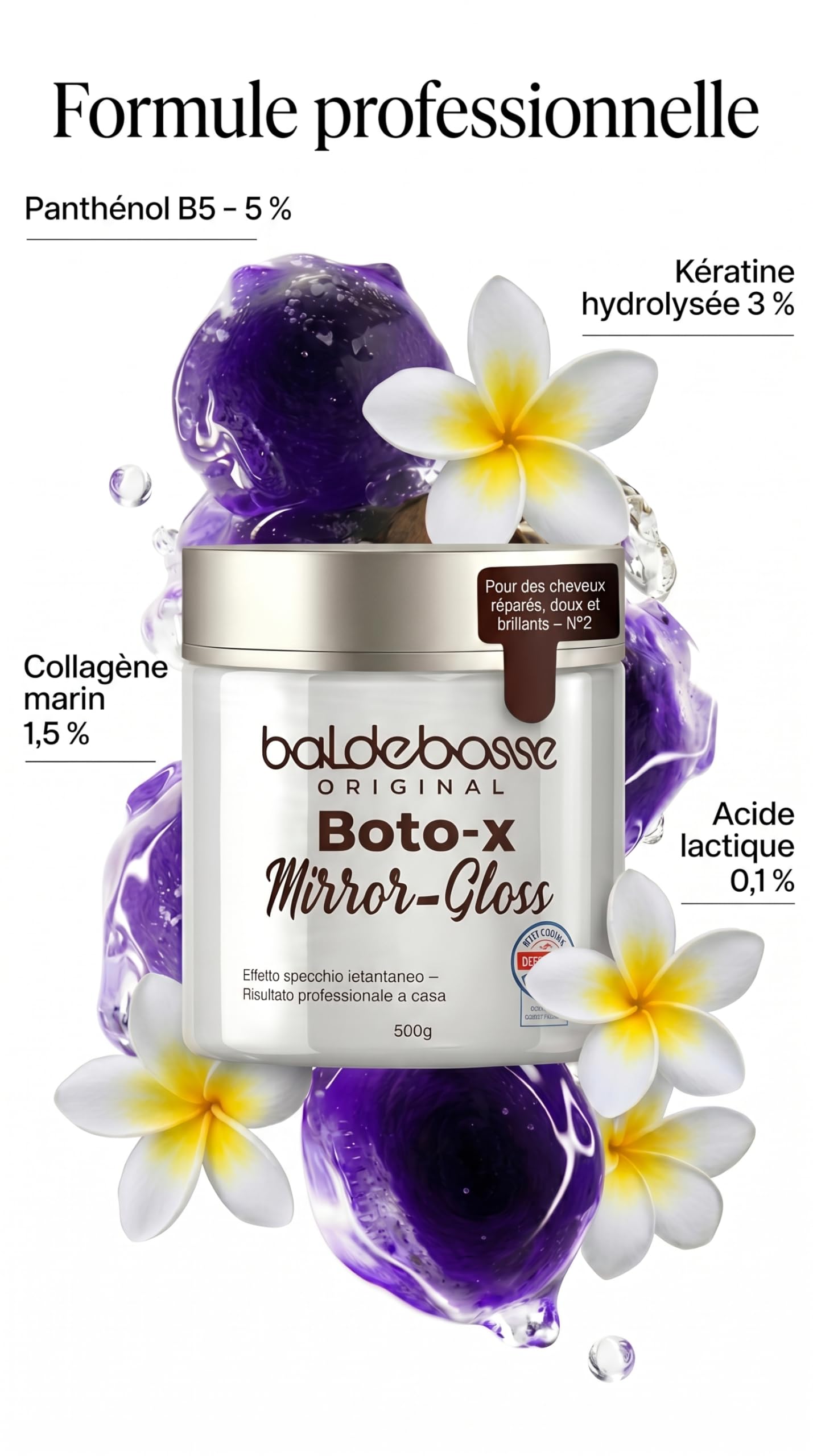 Masque Cheveux –Mirror Gloss Boto-x Capillaire Professionnel, Soin Réparateur Intense pour Cheveux Secs et Abîmés –Lissage Brillance Miroir –Testé et Approuvé en Laboratoire –Soin Profond