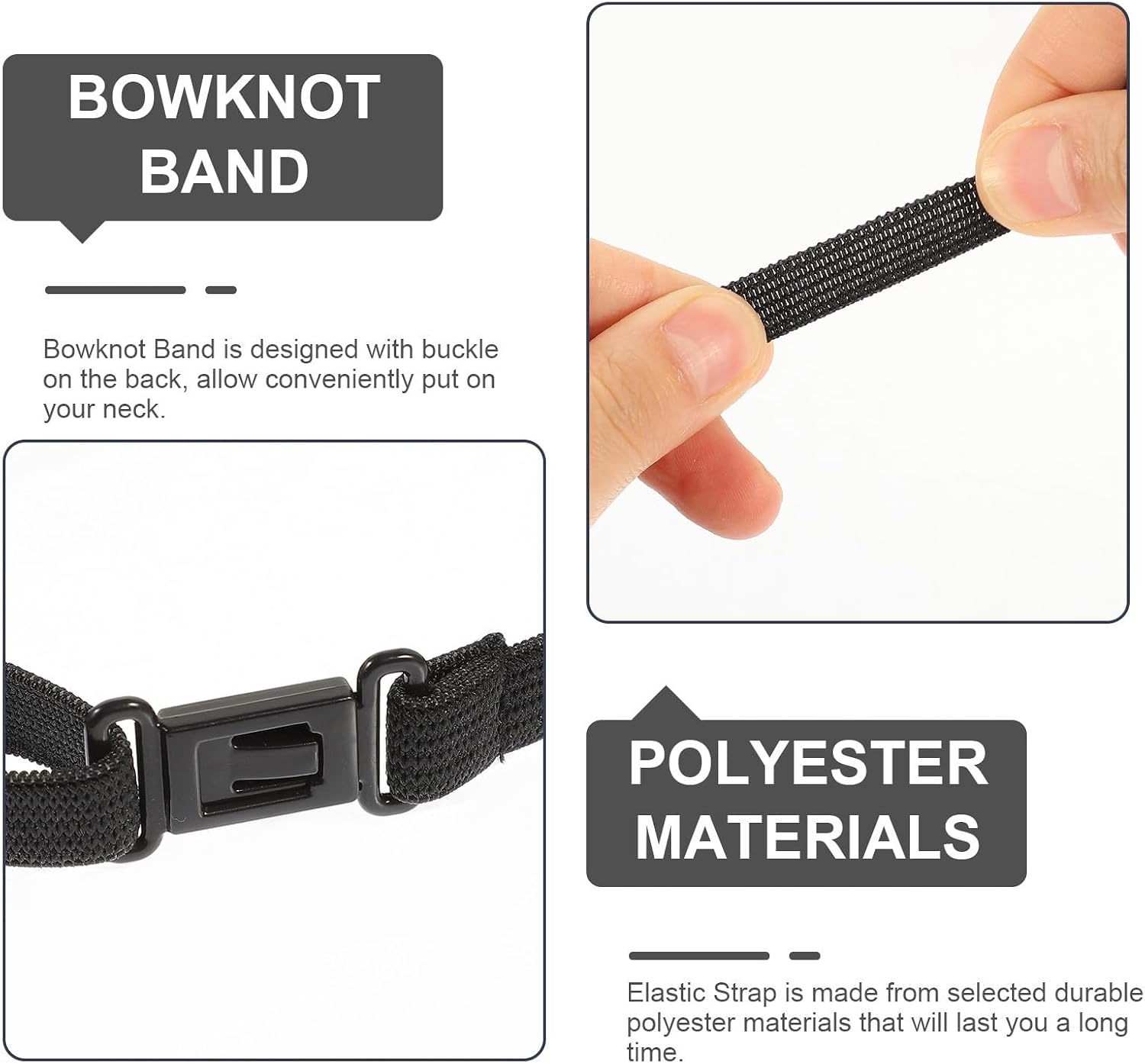 10Pcs Adjustable Elastic Strap Bow Tie Band for Men Boys, Wear-Resistant Bowknot Band for Dressup, Comfortable DIY Elastic Neck Strap for Party and Formal Occasions