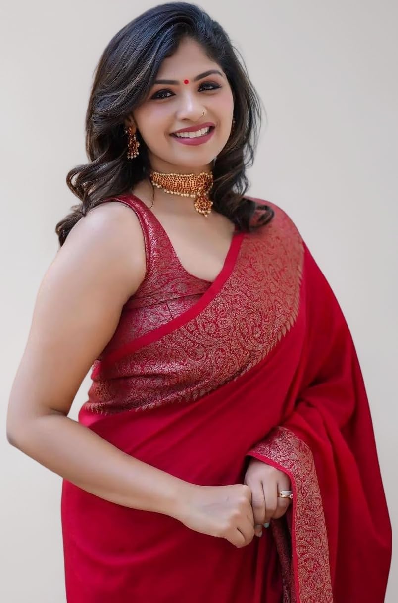 C J Enterprise Women's Pure Banarasi Style Kanjivaram Silk Saree With Blouse ...