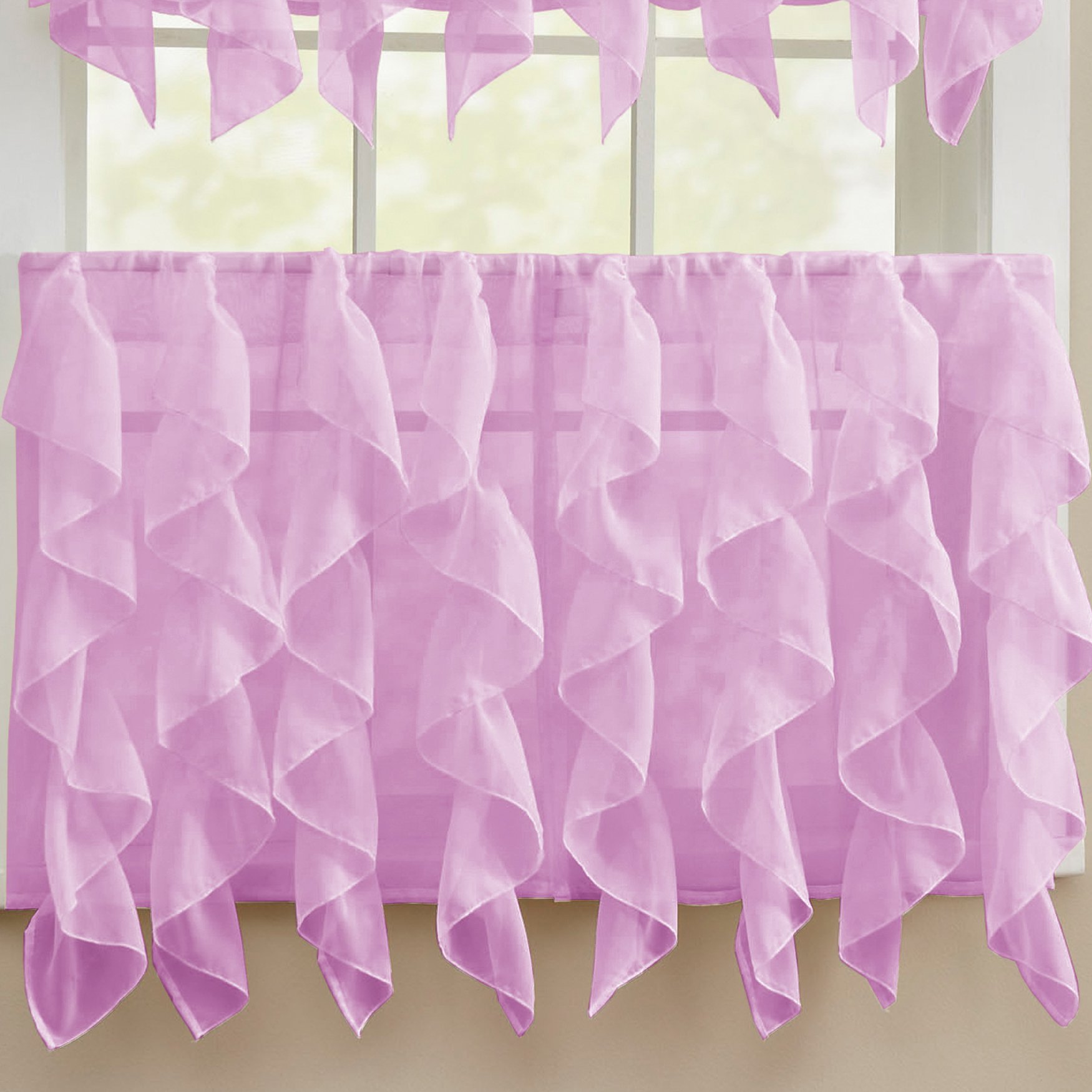Sweet Home Collection Kitchen Window Tier, Swag, or Valance Curtain Treatment in Stylish and Unique Patterns and Designs for All Home Décor, 24", Sheer Lavender