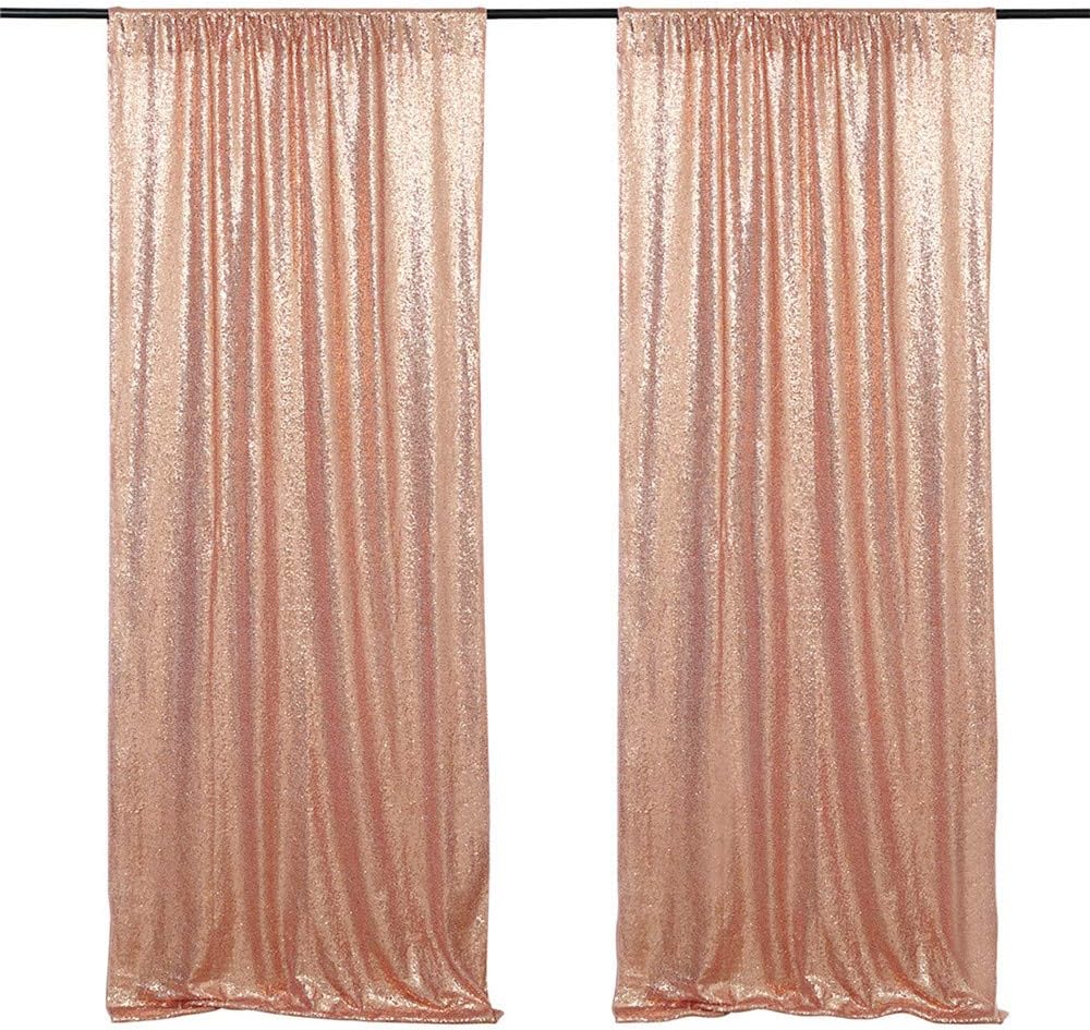 2 Packs 2ftx8ft Rose Gold Glitter Backdrop Party Photo Sequin Curtains Wedding Brithday Holiday Sparkle Photography Background