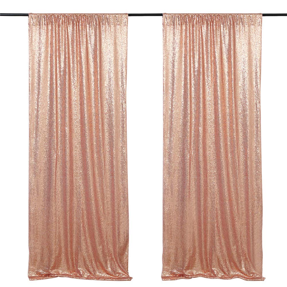2 Packs 2ftx8ft Rose Gold Glitter Backdrop Party Photo Sequin Curtains Wedding Brithday Holiday Sparkle Photography Background