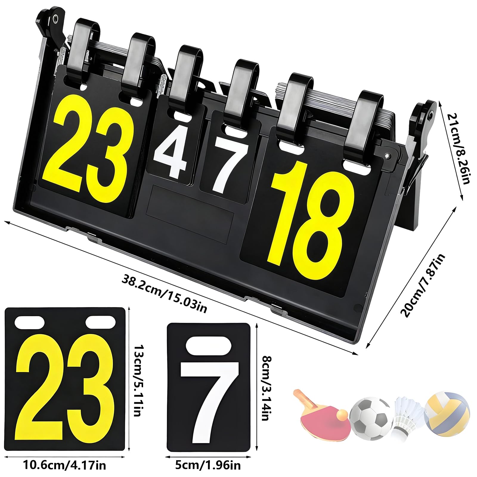 Marcador Deportivo Flip 4 Dígitos Portátil para Bádminton, Voleibol, Tenis de Mesa y Fútbol