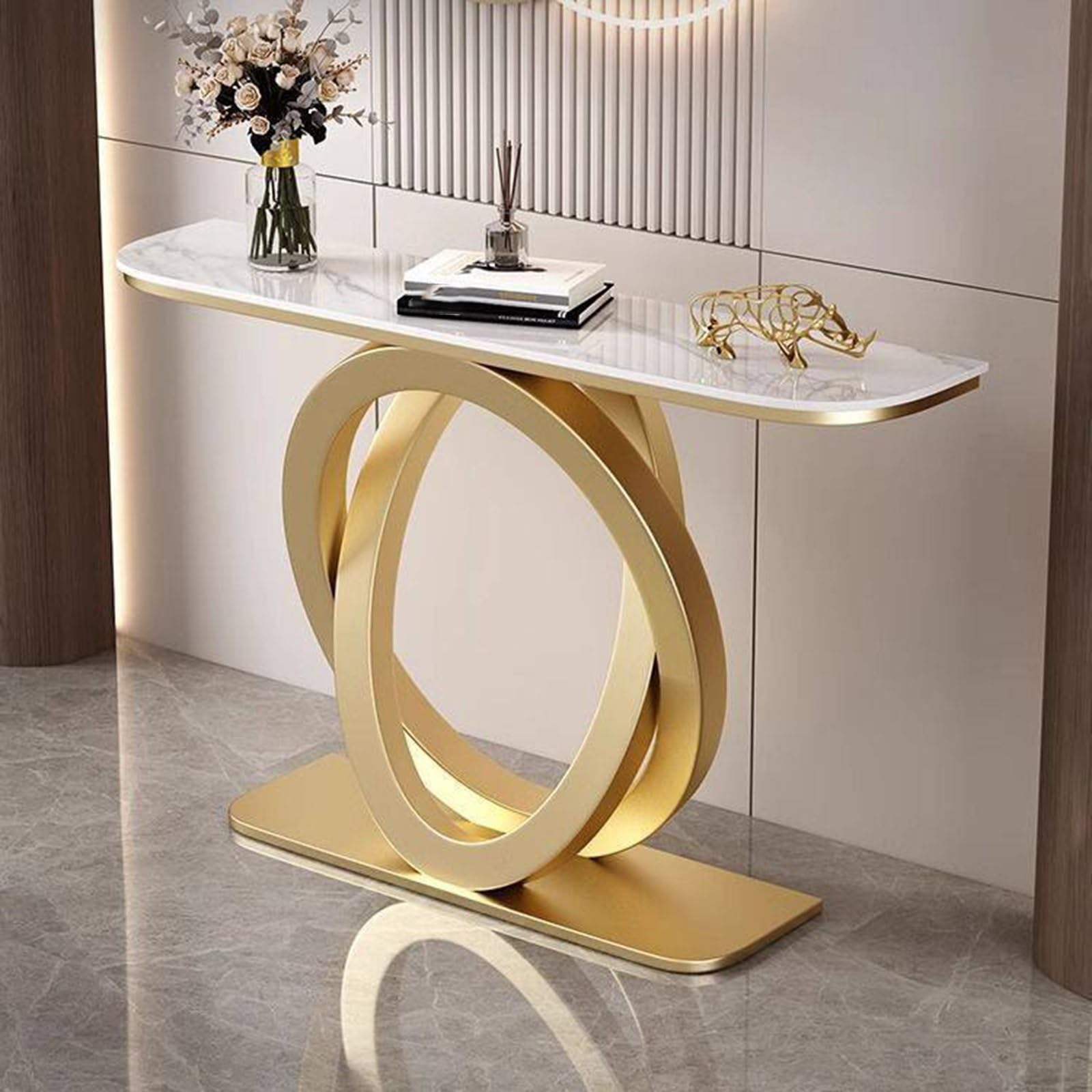 MESCXTY Modern Entryway Console Hallway Table with Sintered Stone Countertop, Narrow Sofa Metal Base, for and Living Room(Gold,39.4 * 11.8 31.5in)