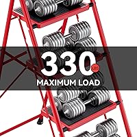 Vista 3 de KINGRACK Escalera plegable de 4 escalones, escalera de acero de seguridad resistente de alta resistencia con pasamanos y pedales anchos para Rojo