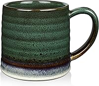 RELEDESA 18oz Large Ceramic Coffee Mug - Handmade Ink Green Pottery Tea Cup, Big Handle, Microwave & Dishwasher Safe