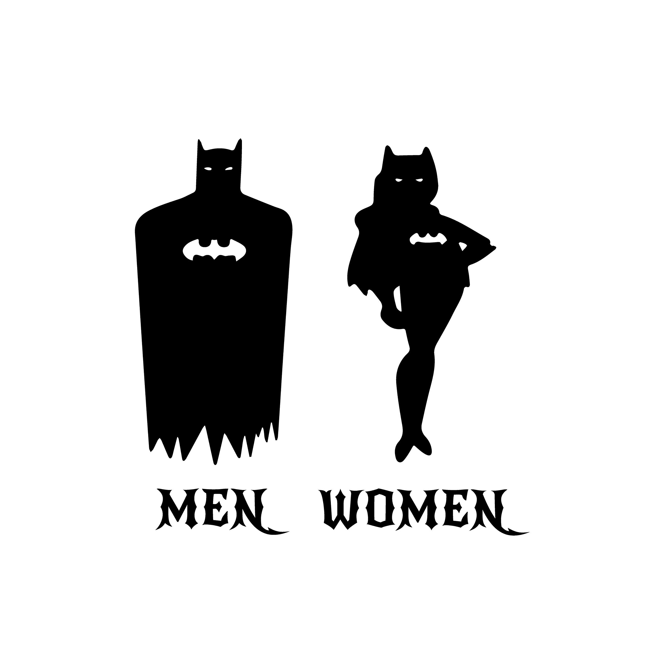 AGL Bat Man Bat Woman [7.9 x 8.2]ââ‚¬Â Toilet Door Sticker Bathroom Sticker - Toilet Sign Door Decal Bathroom, Restroom Door Sticker