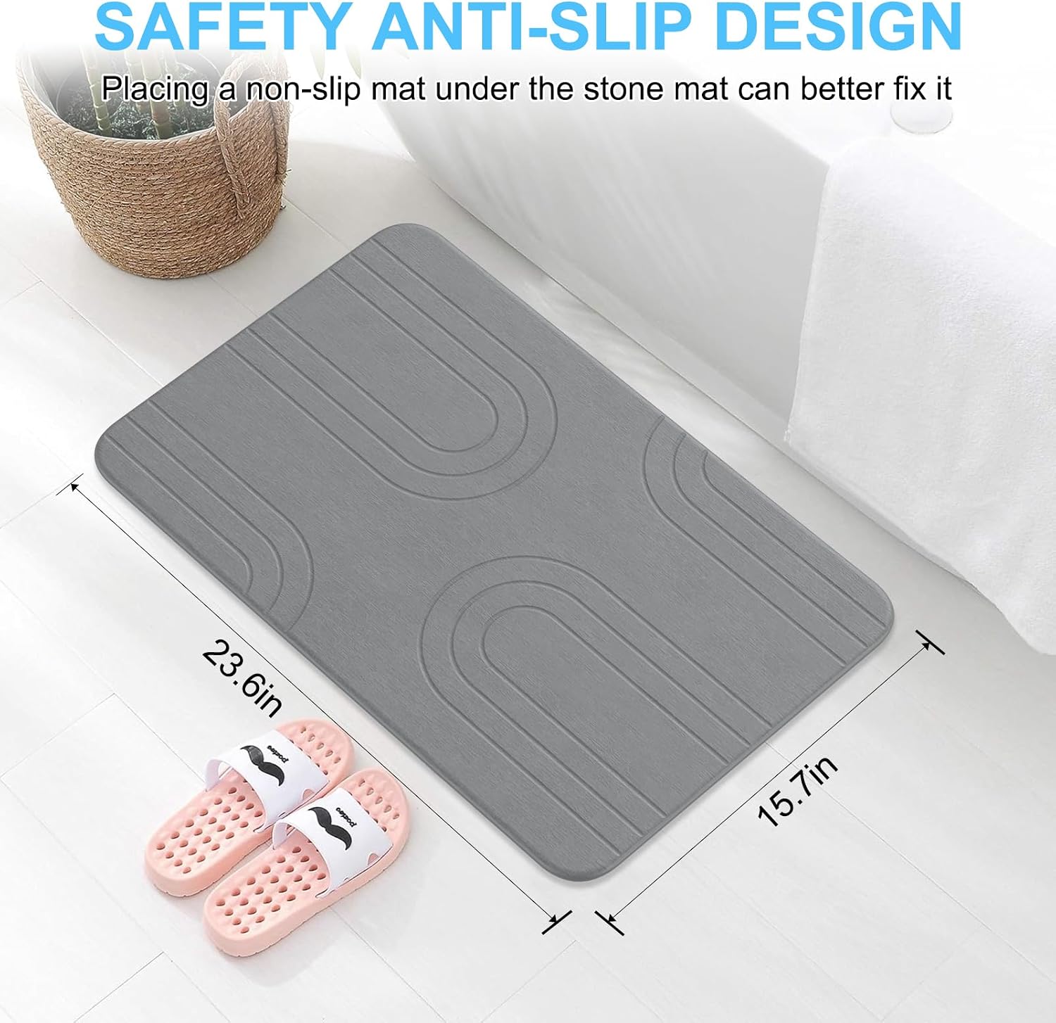 Stone Bath Mat, Bath Mat Super Absorbent Diatomaceous Earth Bath Mat for Bathroom Kitchen (Slate Gray)