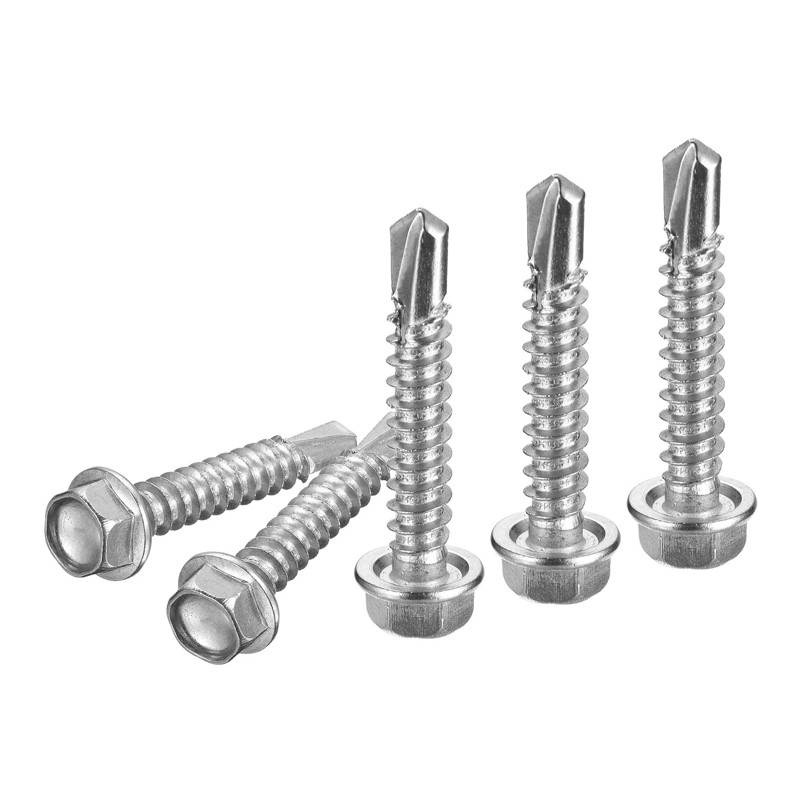 DTGN #12x1-1/4" Hex Washer Head Self Drilling Screws, 50Pack, Good for Machine, 410 Stainless Steel
