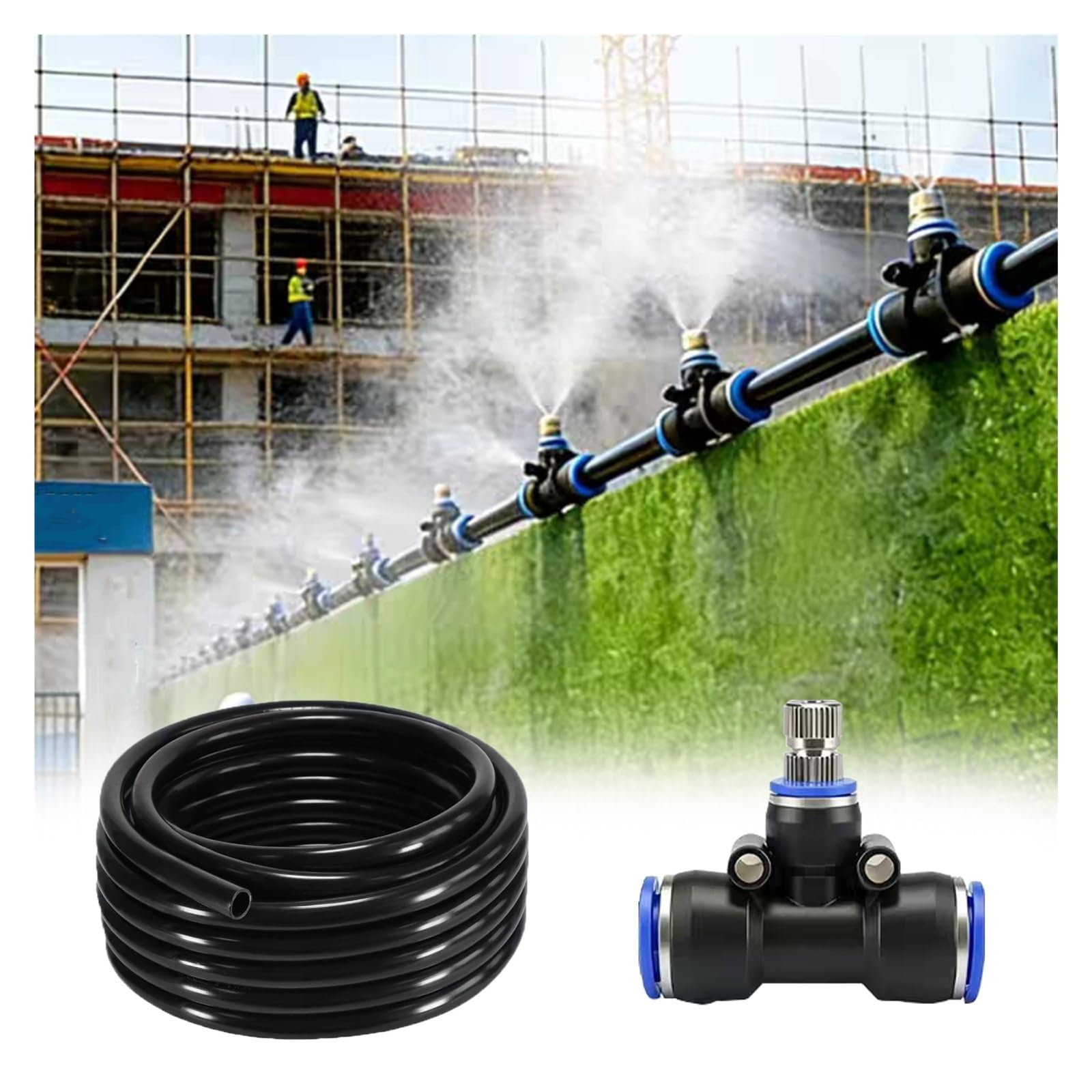 Kit De Sistema De Nebulización para Eliminación De Polvo Y Refrigeración con Boquilla De Latón Y Manguera De PE para Almacenes, Talleres Y Explotaciones Agrícolas | 10m/32.8ft