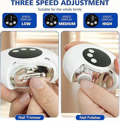 Miniatura 3 de Cortaúñas eléctrico 3 en 1, recortador de uñas eléctrico de rotación de 360 con almacenamiento automático, luz LED y 3 velocidades, indicador de