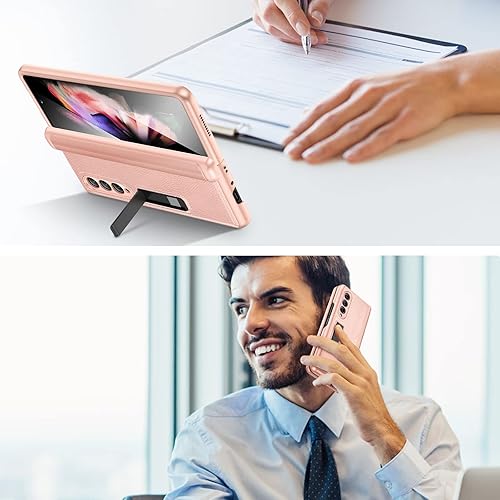 Miniatura 8 de Ruky Funda con función atril para Samsung Galaxy Z Fold 3 con protección de bisagra, carcasa de cuerpo completo con protector de pantalla integrado