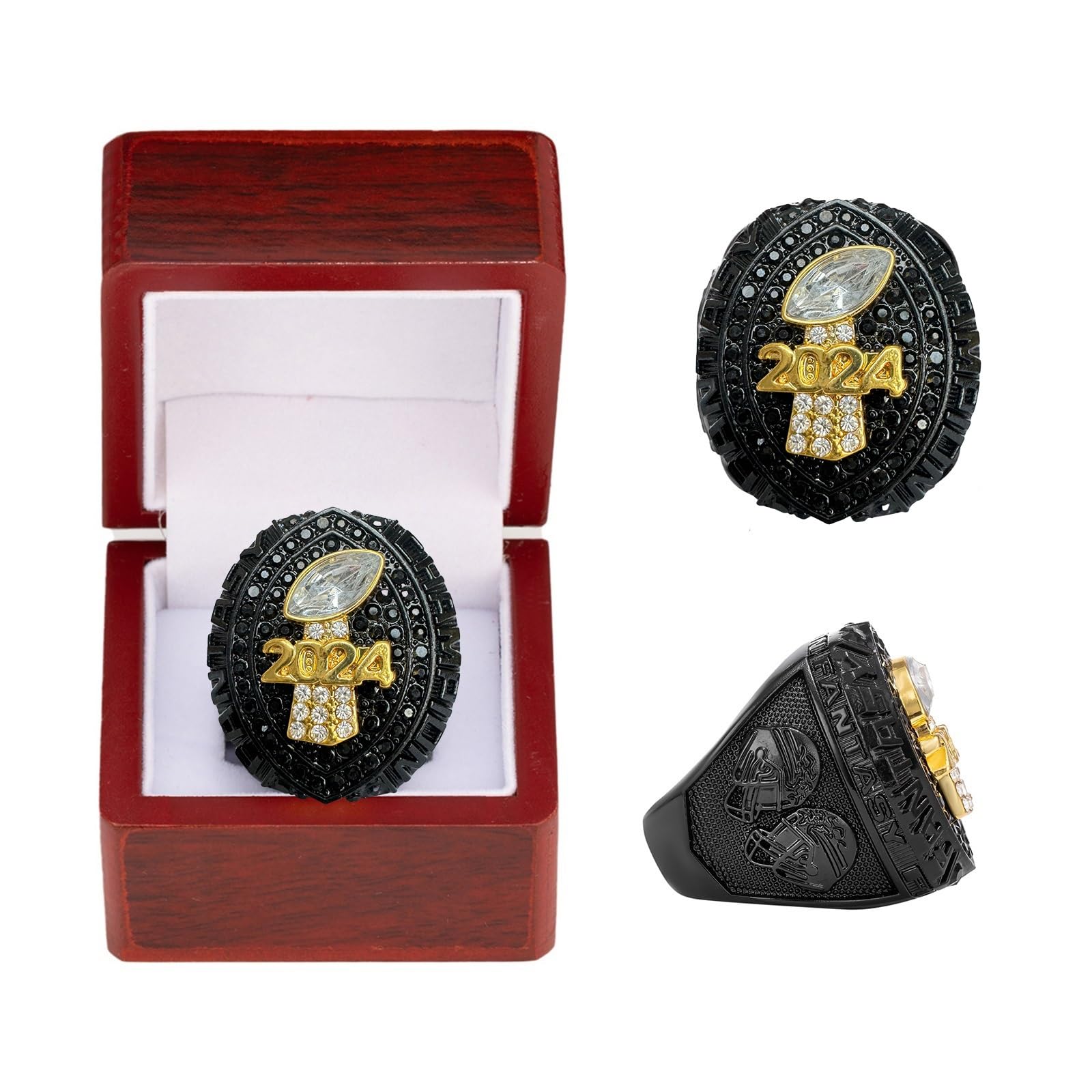2024 Fantasy Football Ring, Meisterschaftsring, FFL-Meisterschaftstrophäe, Geschenkbox, Ring-Displaybox(Black,11)