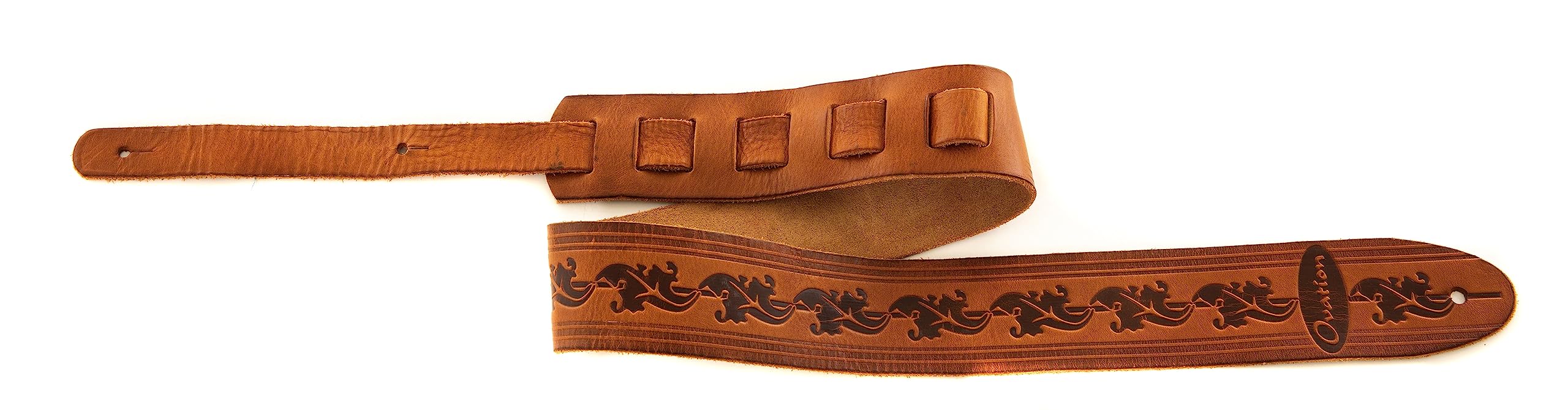 OVATION pasek do gitary skórzany Premium – Signature „Leaf” – Wet Sand – Wytłaczany motyw liści – Ręcznie wykonany