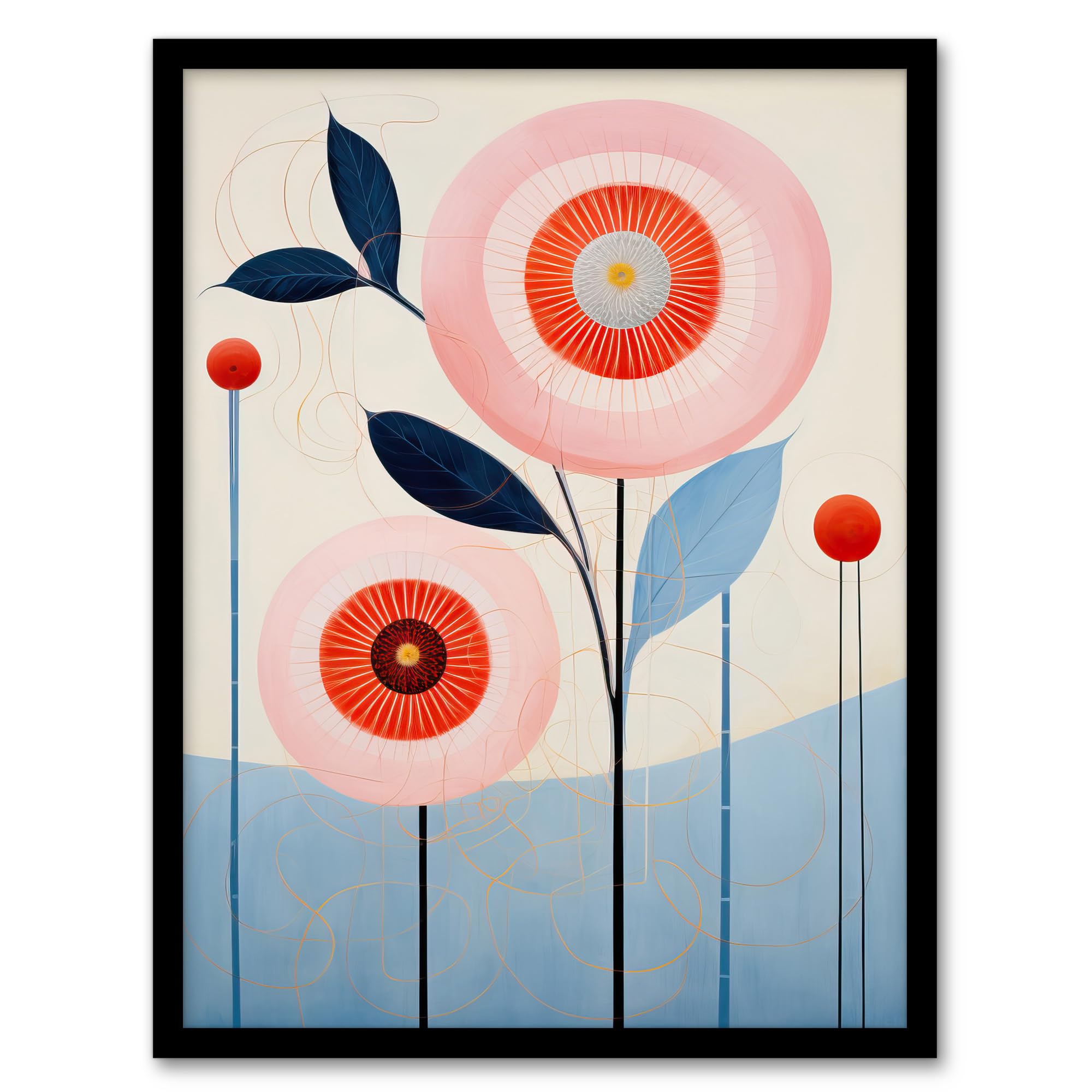 Kaleidoscope Blossom Oil Painting Print - Pastel Pink Blue Boho Geometric Art - Framed - A4 Size