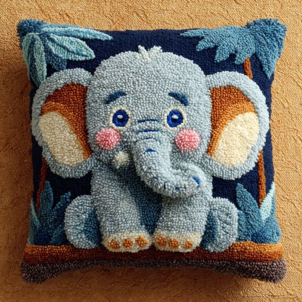 Henypt Latch Hook Pillow Kit,Latch Hook Kits, Elephant