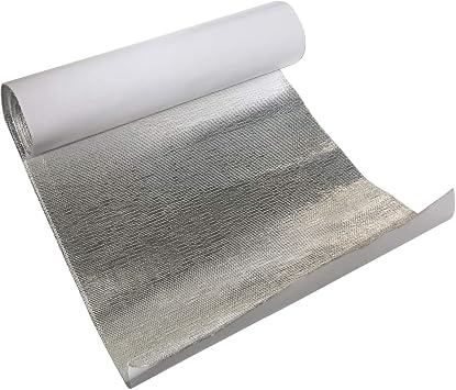 AC PERFORMANCE 2 قدم مربع 12 بوصة x 24 بوصة سمك 0.5 مم درع حراري Thermaflect قماش حاجز حماية من الدرع الحراري من الألياف الزجاجية الألومنيوم مع دعامة ذاتية اللصق، فضي