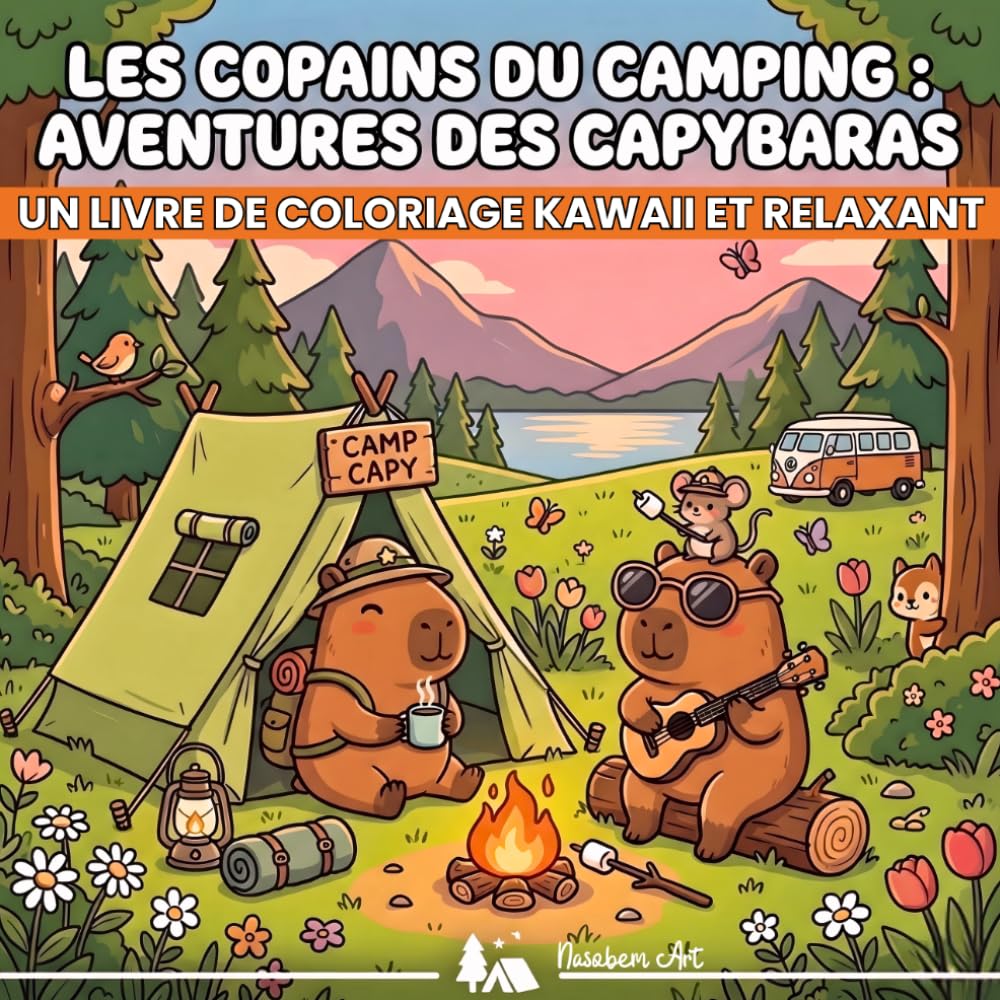 Les copains du camping: Aventures des capybaras: Livre de coloriage kawaii avec plus de 40 scènes de camping d’été, nature, randonnée et plein air à colorier pour se détendre