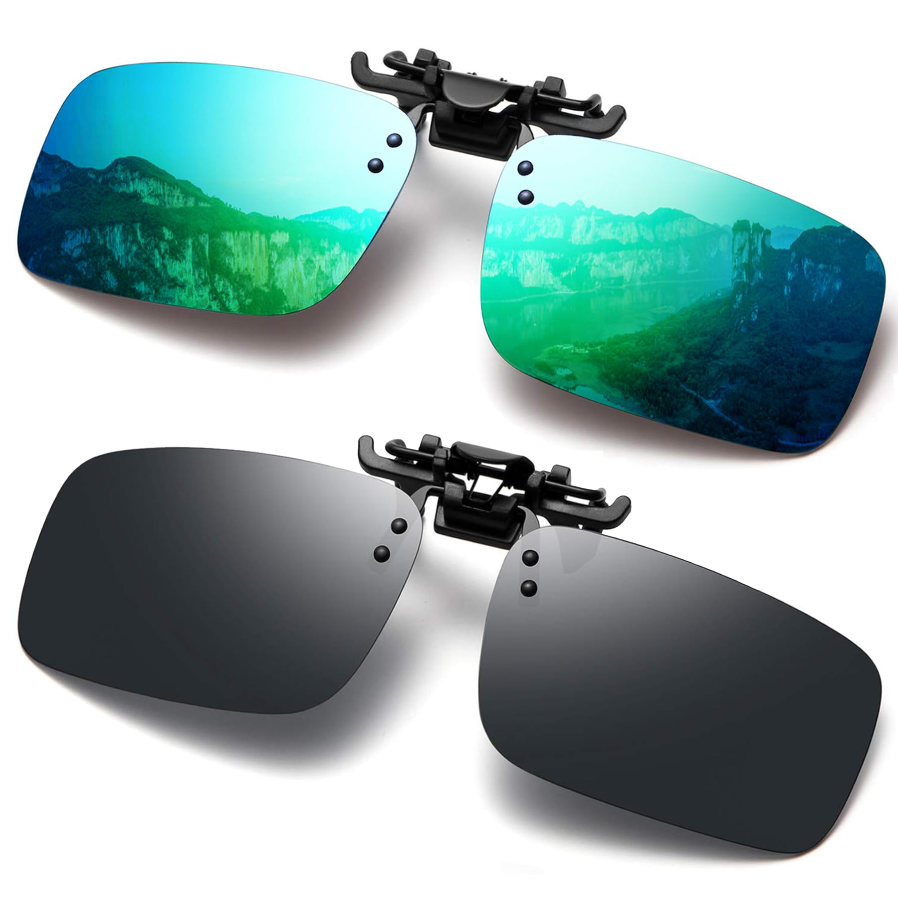 Fish Man Polarisierte Sonnenbrille zum Anklippen, blendfreie Fahrbrille für verschreibungspflichtige Brillen, Schwarz + Grün, Einheitsgröße