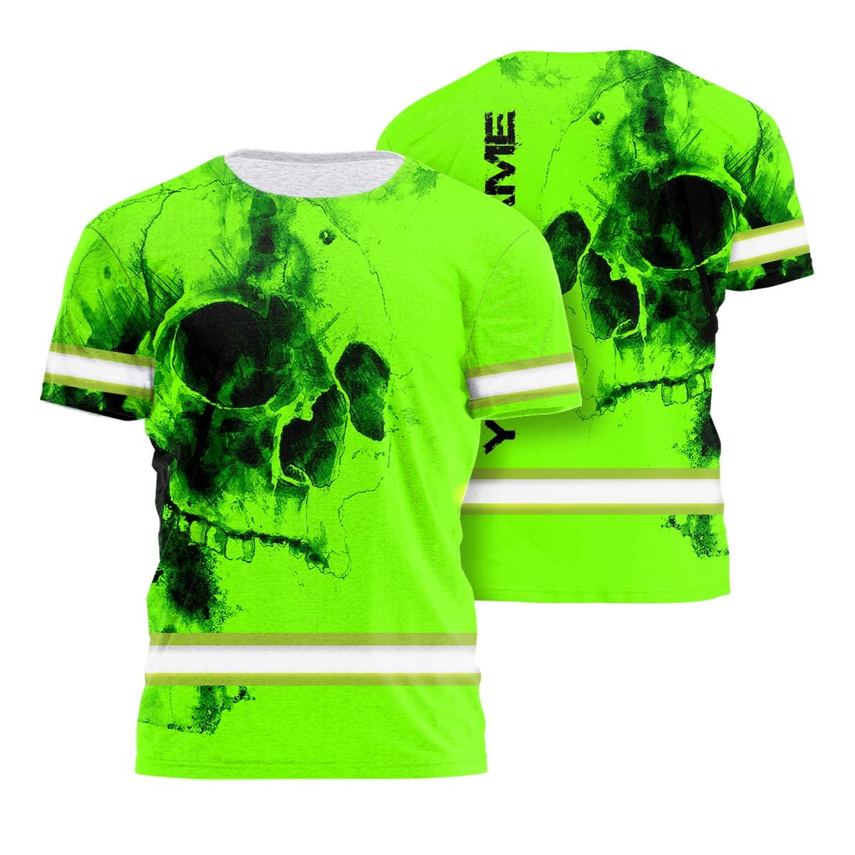 Maddly Hi Vis Shirt Reflective Tapes Skull Watercolor Custom Name Safety Workwear For Workers, Runners, Cyclists, Skull Lovers-L