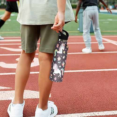 Miniatura 5 de Botella de agua colorida de dibujos animados de unicornios para niños con tapa de boquilla a prueba de fugas, doble pared aislada al vacío, a prueba