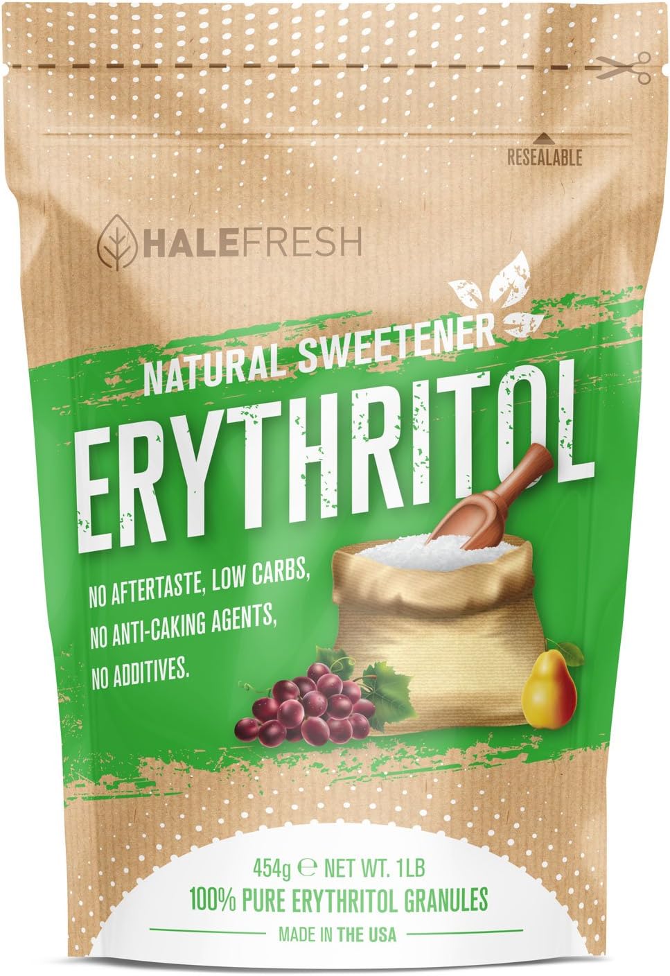 Erythritol Sweetener Natural Sugar Substitute 1lb - Granulated Low Calorie Sweetener High Digestive Tolerance Suitable for Diabetes Keto and Paleo - Perfect Baking Substitute Non GMO