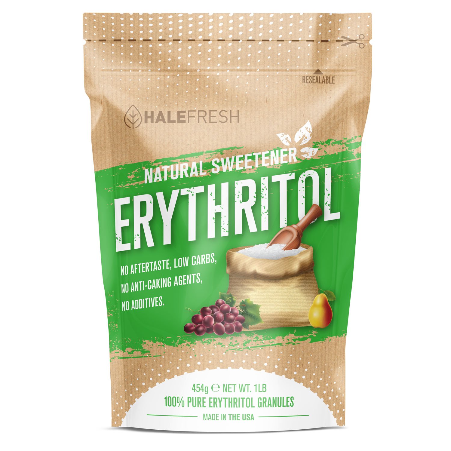 Erythritol Sweetener Natural Sugar Substitute 1lb - Granulated Low Calorie Sweetener High Digestive Tolerance Suitable for Diabetes Keto and Paleo - Perfect Baking Substitute Non GMO