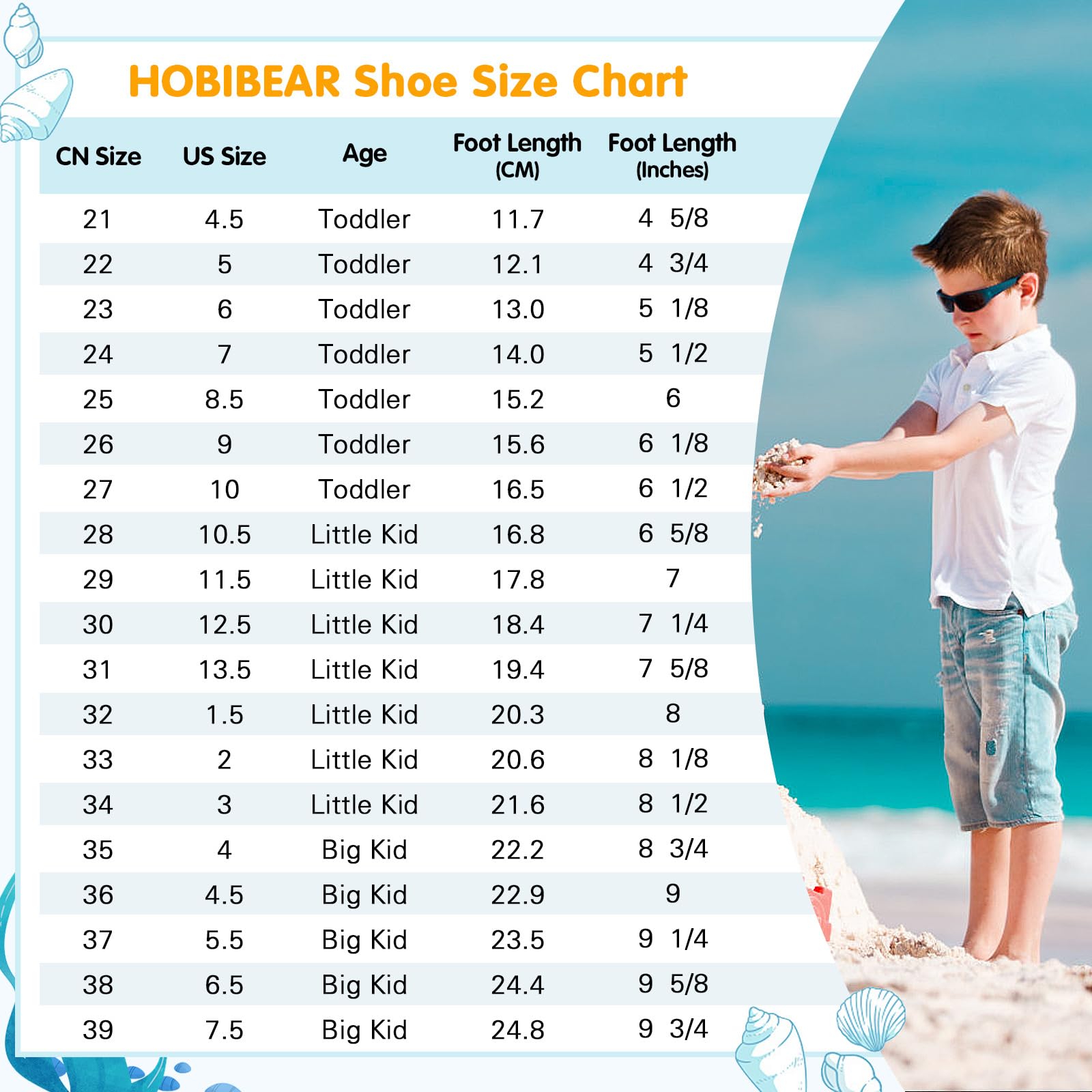 HOBIBEAR Sandali sportivi da acqua per ragazzi e ragazze, punta chiusa, per attività all'aria aperta (bambino/bambino/bambino)