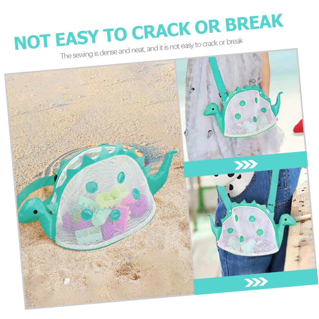 Kisangel Beach Bag Dinosaur Print Mesh Bag for Boys and Girls Beach Toys Towels Water Bottles Sunscreen Holder Blue