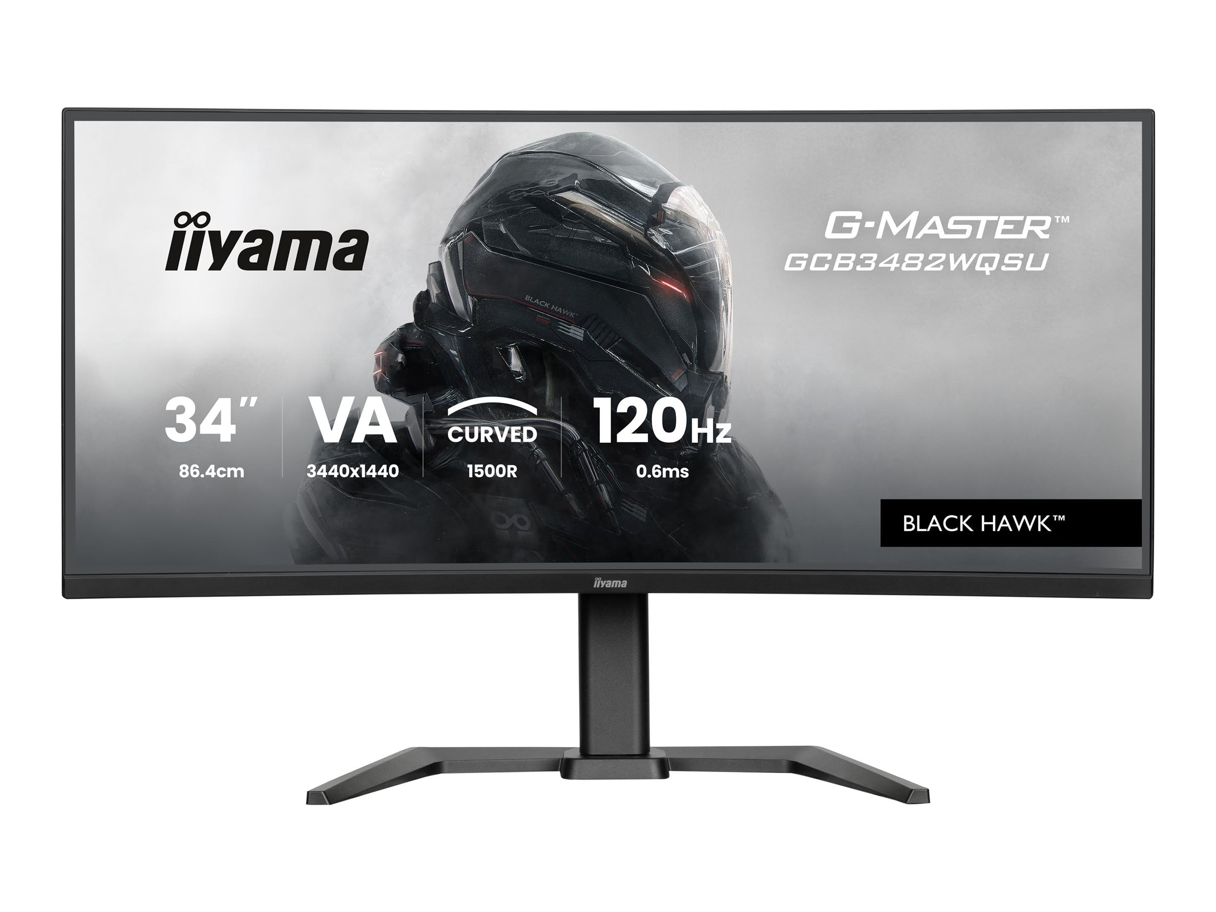 iiyama G-Master Black Hawk GCB3482WQSU-B1 zakrzywiony 1500R 86,4 cm 34" VA LED monitor gamingowy UWQHD HDMI DP USB3.2 USB-C 0,6 ms 120 Hz HDR400 FreeSync Premium regulacja wysokości, czarny