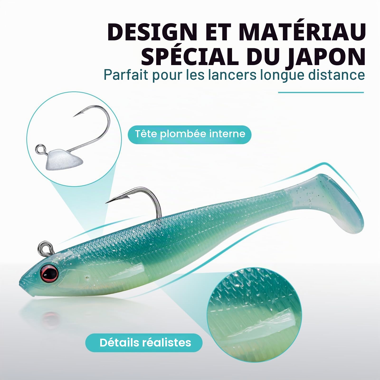 TRUSCEND Leurres de Pêche Souples Shadtale avec Hameçons BKK, Easy Catch : Vibrante pour Plus de Touches, Leurre à Queue palmée pour Bars, Brochets, Truites, Silure, Idéal pour la pêche en Famille