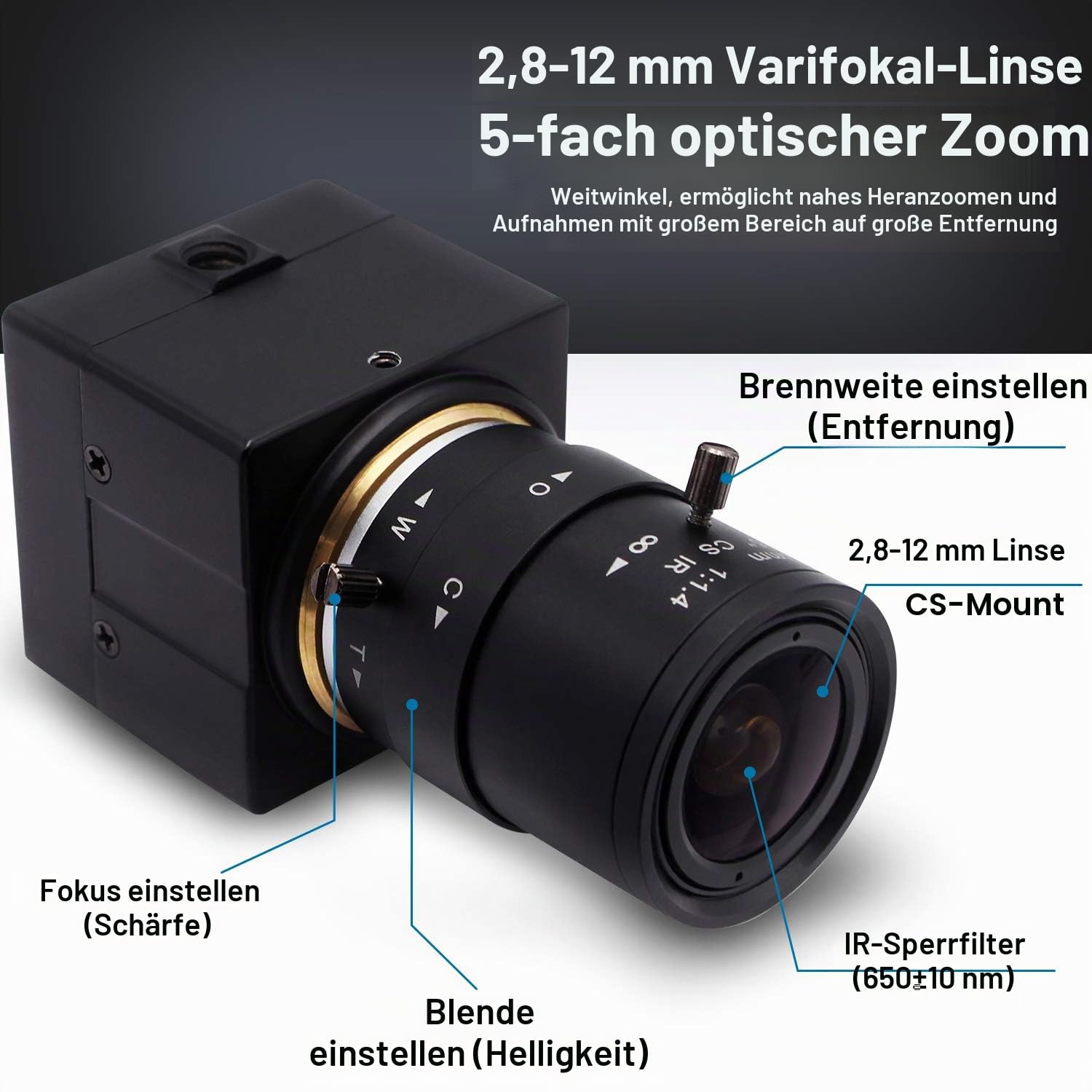 Svpro 4K USB Webcam Ultra HD mit Zoomobjektiv 2.8-12mm, manueller Fokus, 3840x2160 30fps, IMX415 Sensor, UVC Plug & Play für Mac/Windows/Linux/Android